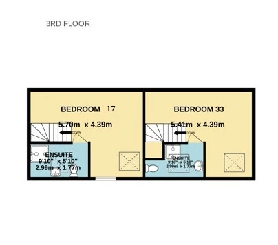 5-8 Royal Terrace, Northampton - 3rd floor plan showing bedrooms 17 and 33